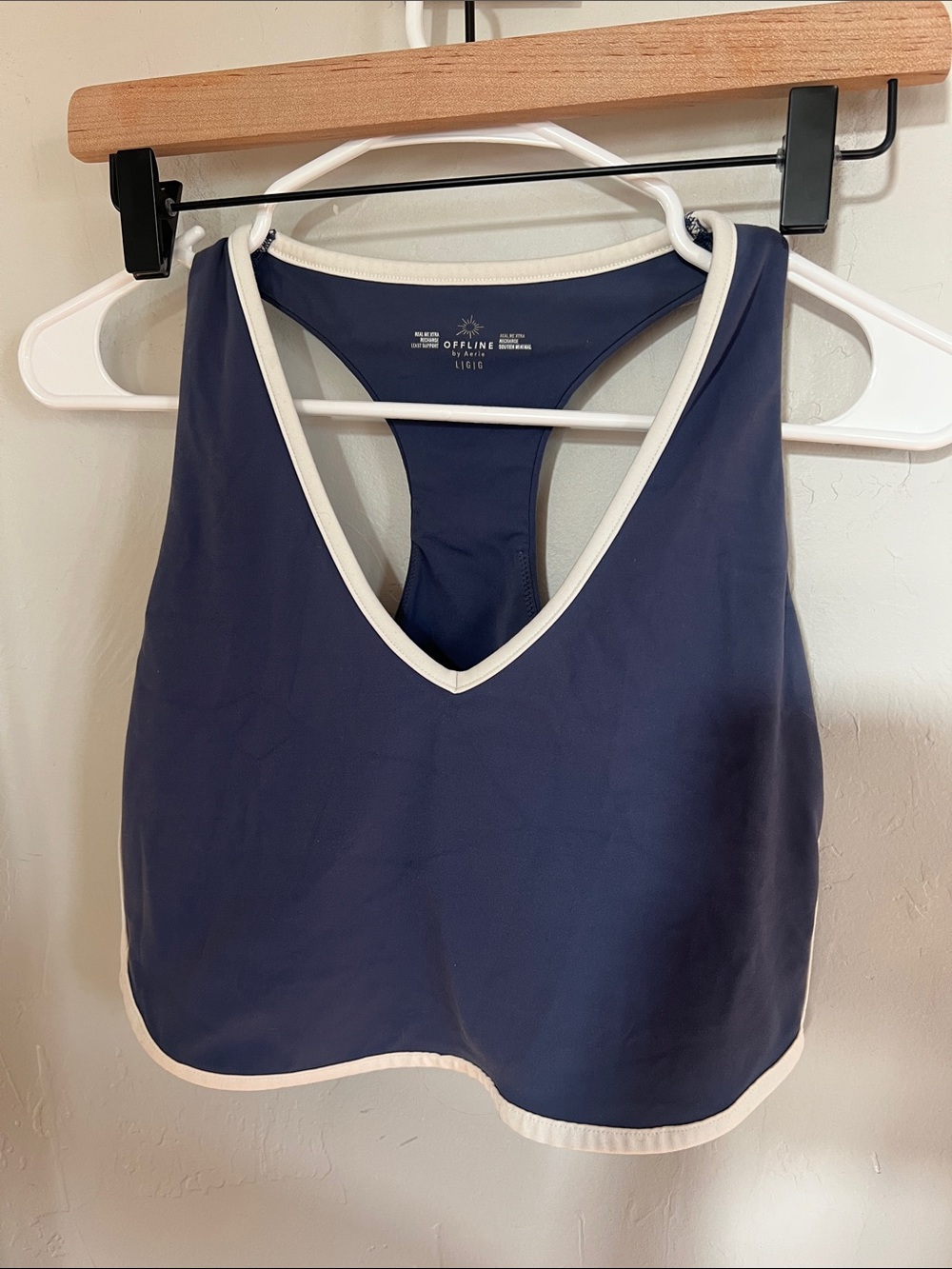 aerie Navy real me xtra recharge least support bra/crop tank
